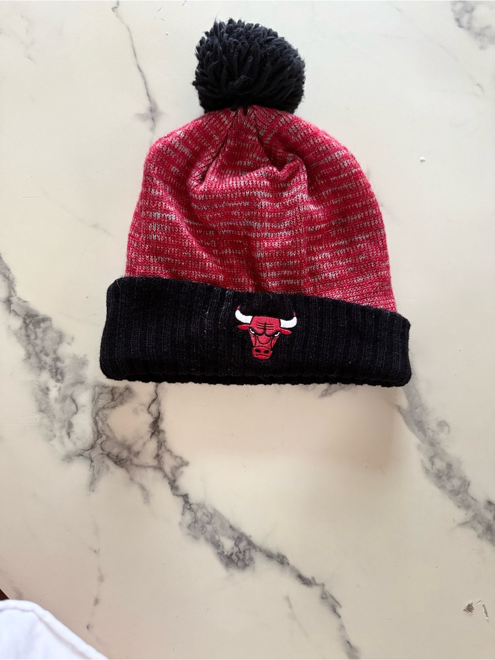 Kids Red and Black Pom Beanie Hat